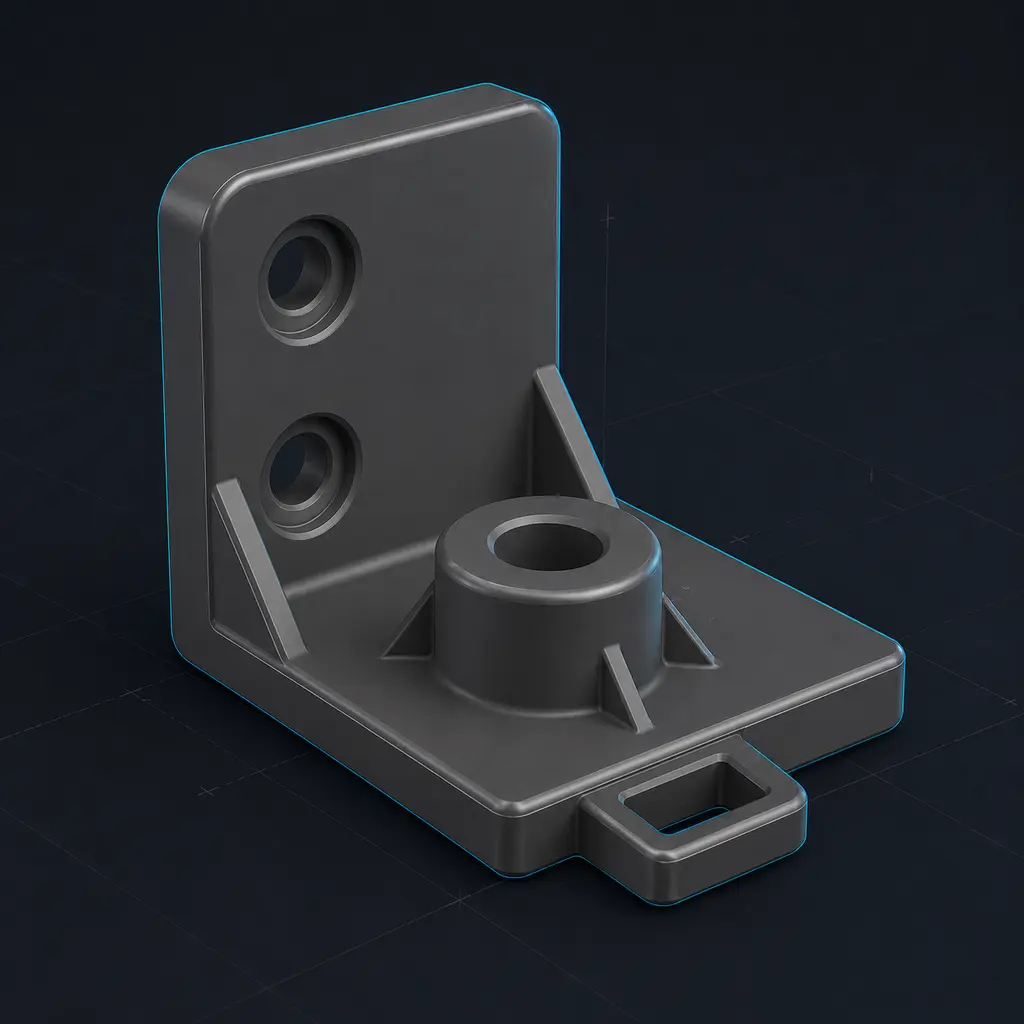 The bracket reconstructed as a precise solid CAD model with engineered features